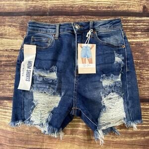 Wax Jeans Woman’s Size Medium Distressed Stretch Denim Mom Shorts High Rise